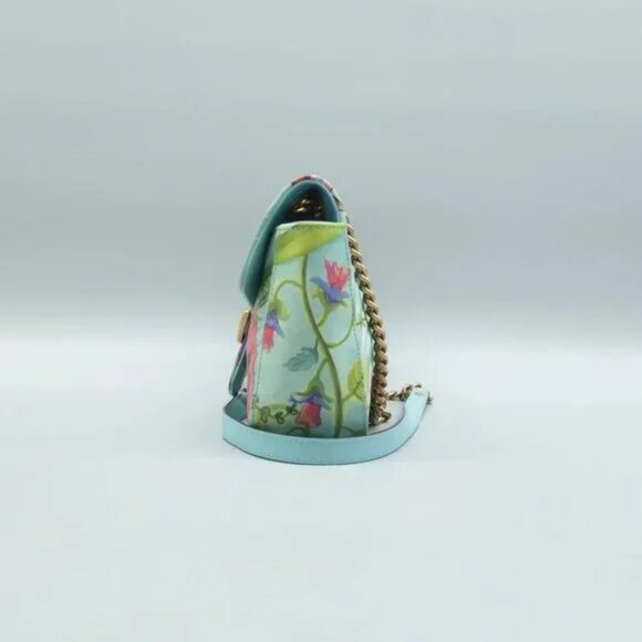 100% Authentic GUCCI GG Marmont Flap Blue Unskilled Worker Leather Shoulder Bag - Picture 3 of 12